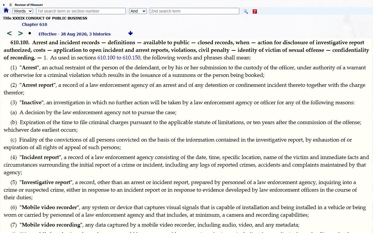Lincoln County arrest records Missouri arrest and incident records statute