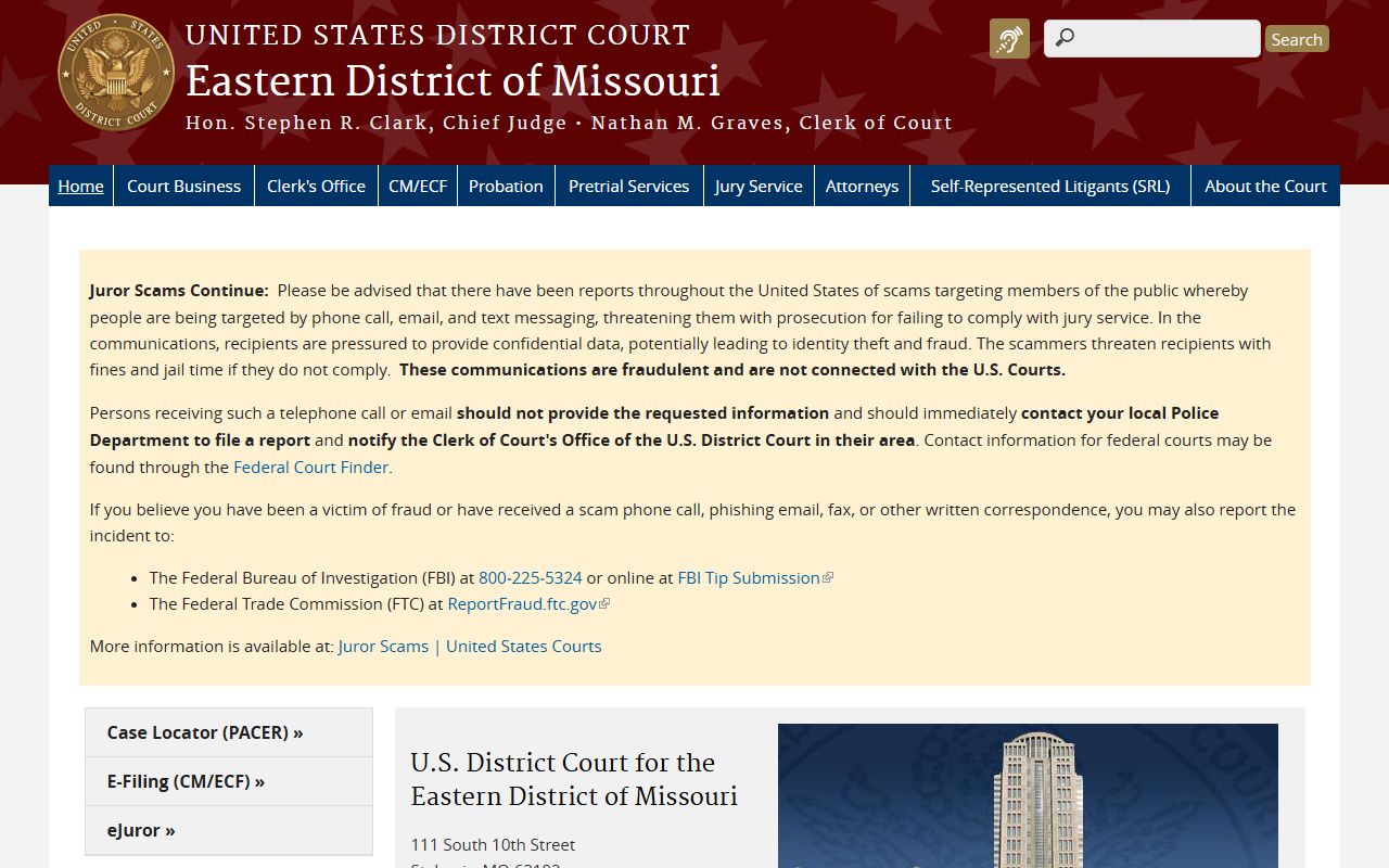 Lincoln County court records Eastern District of Missouri federal court page